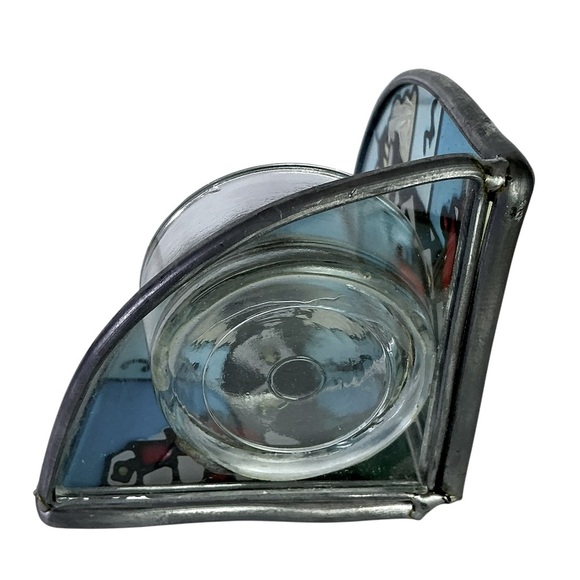 Lighthouse Stained Glass Candle Holder Vintage Painted Glass Art Piece - Picture 8 of 16